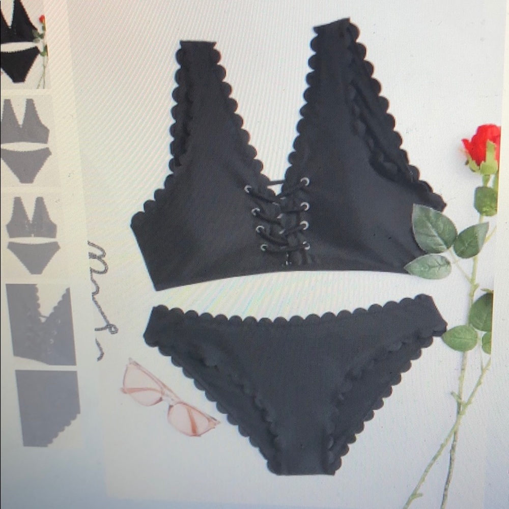lace up scalloped bathing suit